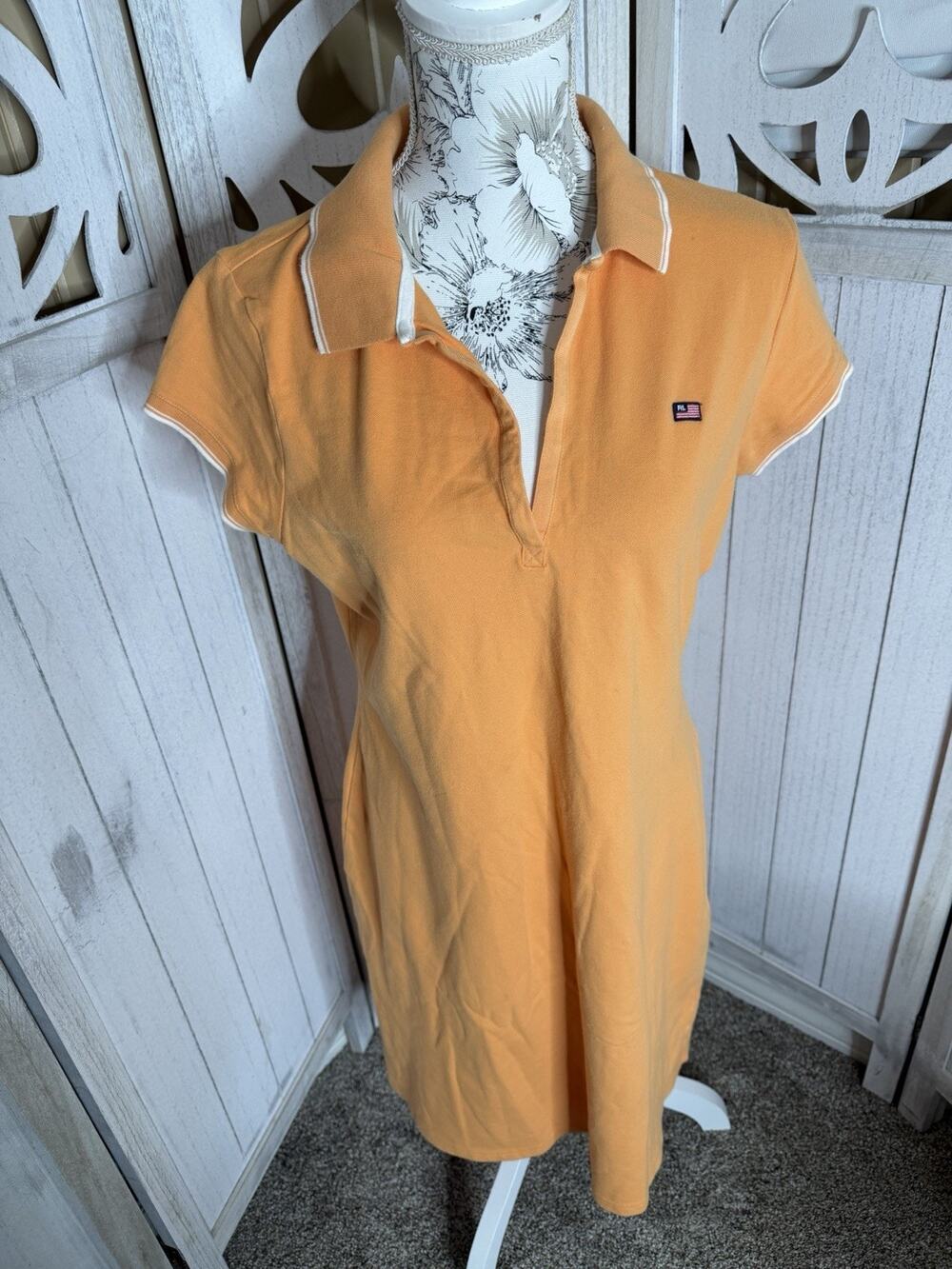 Vintage Polo Ralph Lauren Orange Polo Collar Dress Cotton Y2K Preppy Size Large